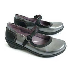 Dansko Metallic Gray Mary Jane Clogs with Black Trim
